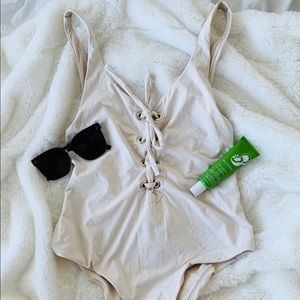 Zara Off White One-piece Smwimsuit